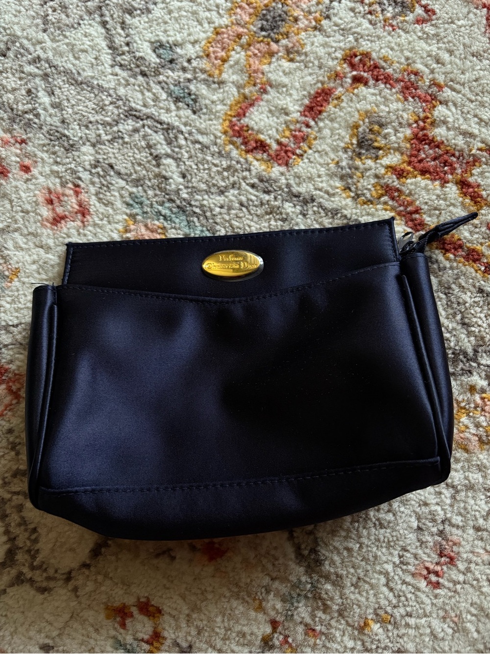 Parfum Christian Dior Navy Blue Satin Cosmetic Pouch with Gold Plaqu